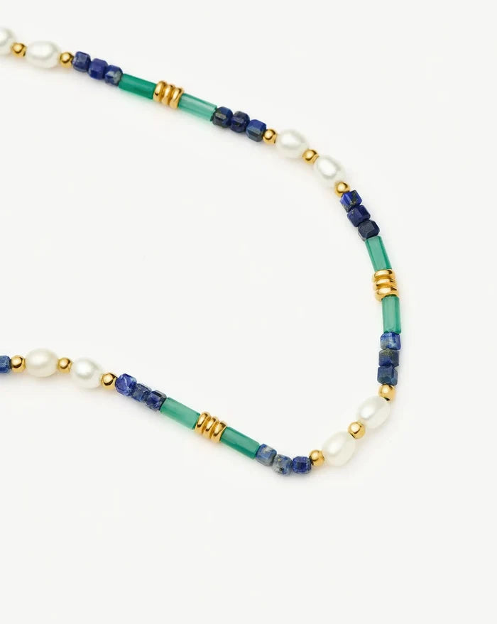 Beaded Gemstone & Pearl Anklet | 18k Gold Plated/Lagoon Blue Anklets Missoma