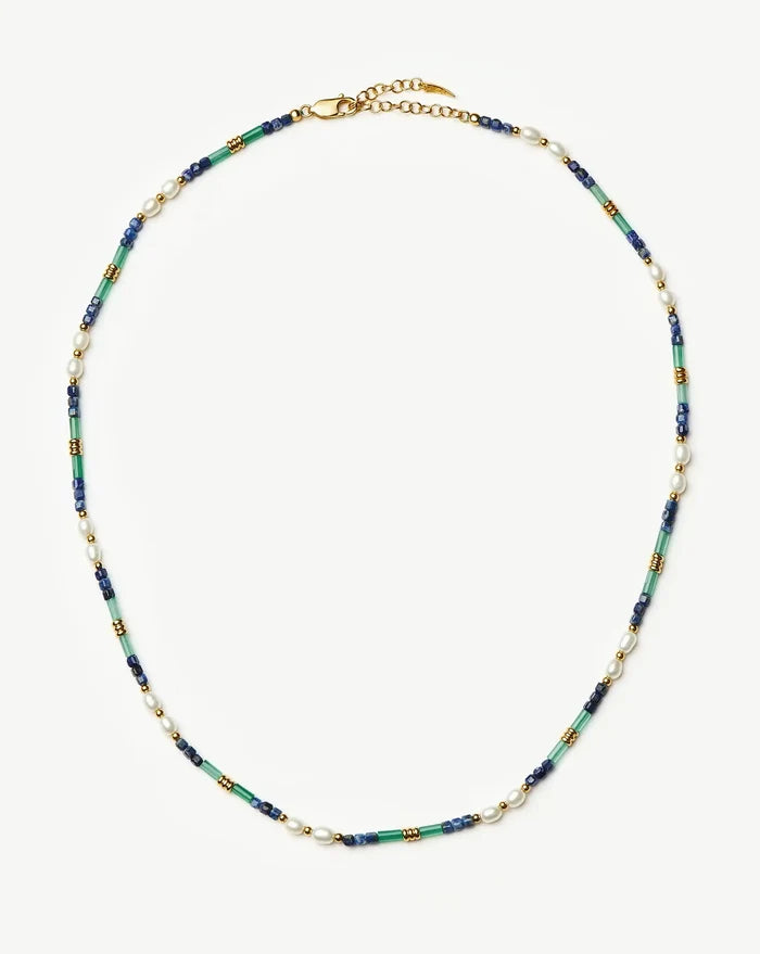 Beaded Gemstone & Pearl Short Necklace | 18k Gold Plated/Lagoon Blue Necklaces Missoma