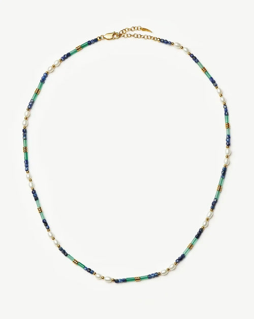 Beaded Gemstone & Pearl Short Necklace | 18k Gold Plated/Lagoon Blue Necklaces Missoma