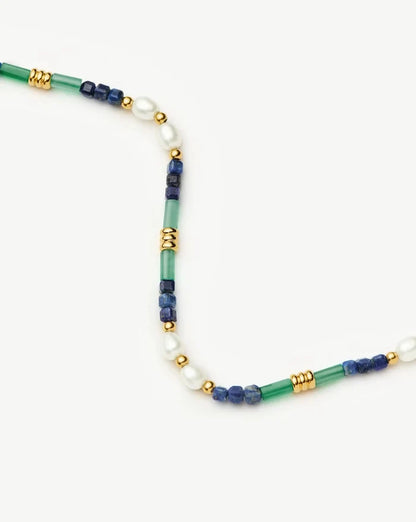Beaded Gemstone & Pearl Short Necklace | 18k Gold Plated/Lagoon Blue Necklaces Missoma