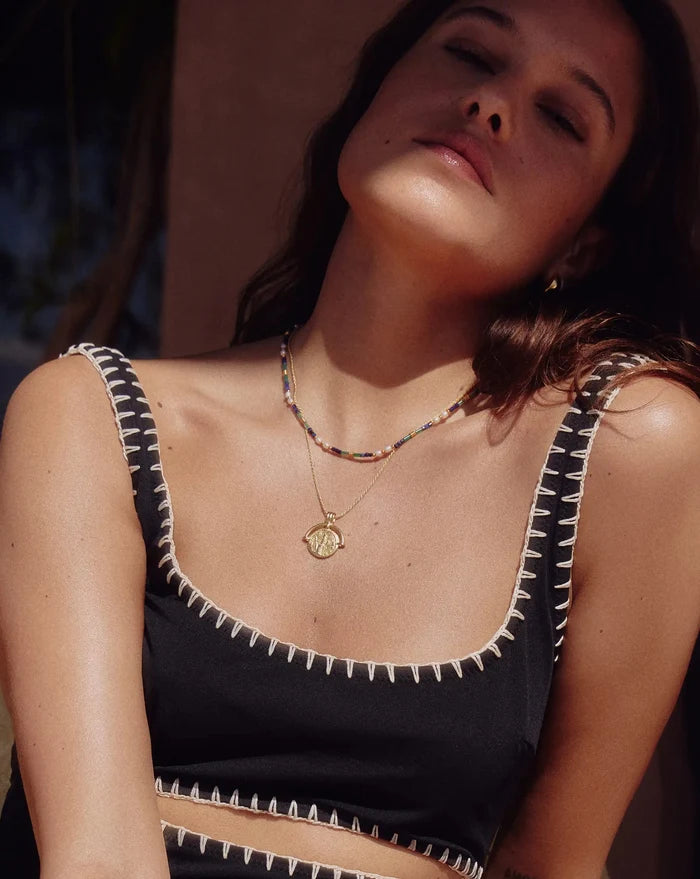 Beaded Gemstone & Pearl Short Necklace | 18k Gold Plated/Lagoon Blue Necklaces Missoma