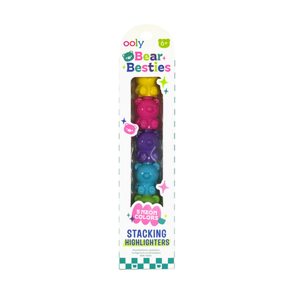 Packaging of OOLY Bear Besties stacking highlighters on a white background