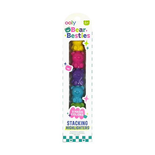 Packaging of OOLY Bear Besties stacking highlighters on a white background