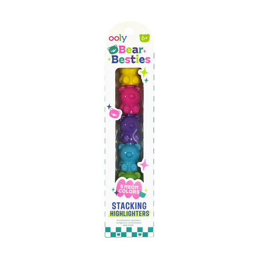 Packaging of OOLY Bear Besties stacking highlighters on a white background