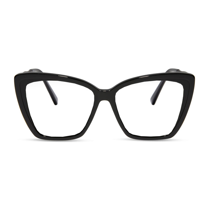 diff eyewear featuring the becky ii cat eye blue light technology glasses with a black frame front view