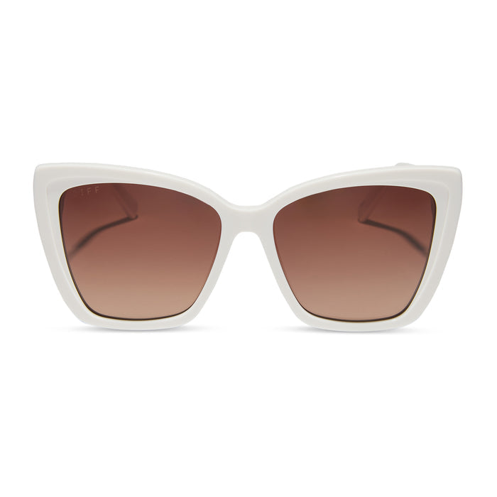 diff eyewear featuring the becky ii cat eye sunglasses with a snowbound white frame and brown gradient lenses front view
