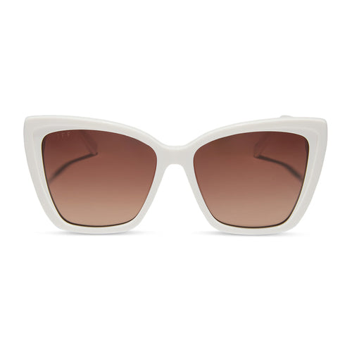 diff eyewear featuring the becky ii cat eye sunglasses with a snowbound white frame and brown gradient lenses front view