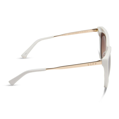 diff eyewear featuring the becky ii cat eye sunglasses with a snowbound white frame and brown gradient lenses side view