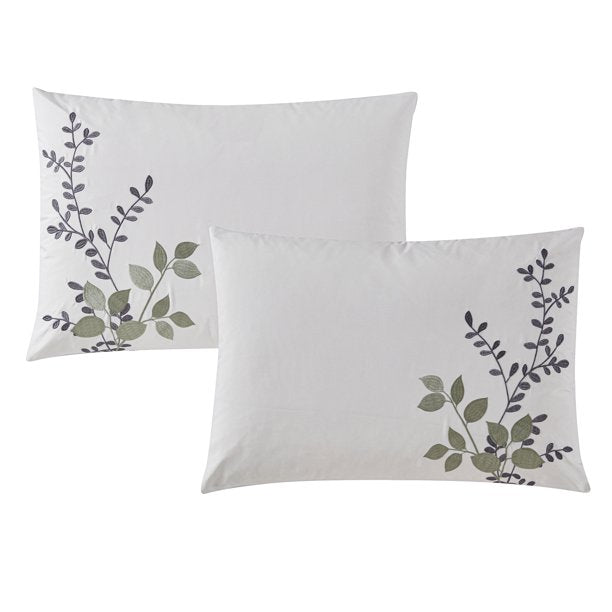 Bedding Set, 14 Piece Bed-in-a-Bag Set, King, Sage, Vine Print with Embroidery, Polyfil - Eco Trade Company