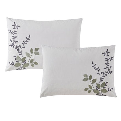 Bedding Set, 14 Piece Bed-in-a-Bag Set, King, Sage, Vine Print with Embroidery, Polyfil - Eco Trade Company