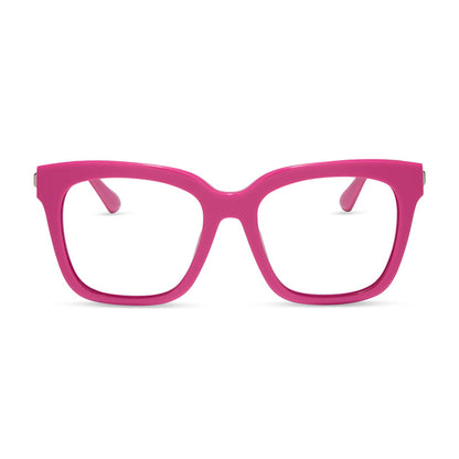 diff eyewear featuring the bella square blue light glasses with a bright pink frame front view