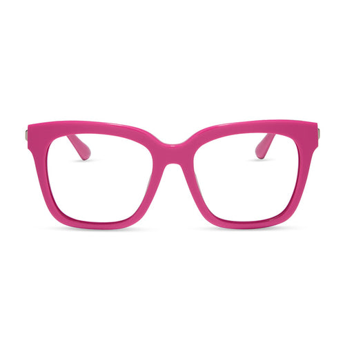 diff eyewear featuring the bella square blue light glasses with a bright pink frame front view