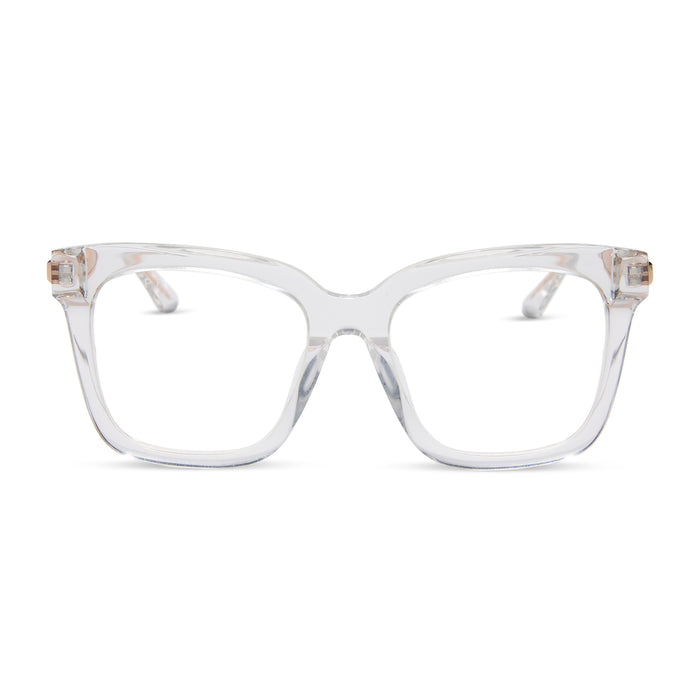 diff eyewear featuring the bella square prescription glasses with a clear crystal with gold frame front view