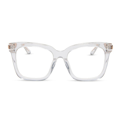 diff eyewear featuring the bella square prescription glasses with a clear crystal with gold frame front view