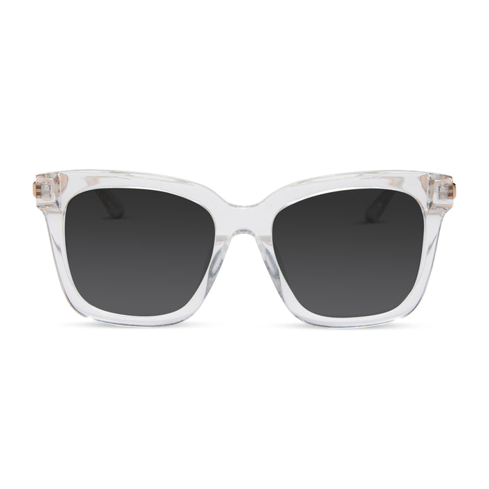 diff eyewear featuring the bella square prescription sunglasses with a clear crystal with gold frame front view