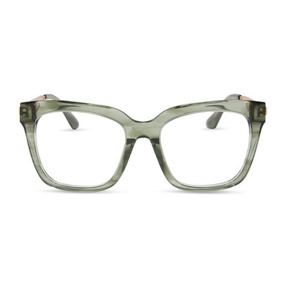 diff eyewear featuring the bella square blue light glasses with a cool matcha frame front view