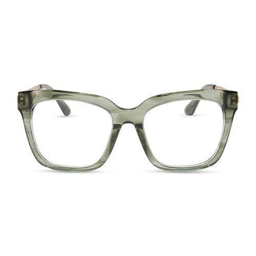 diff eyewear featuring the bella square blue light glasses with a cool matcha frame front view
