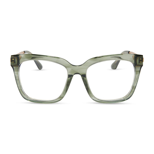diff eyewear featuring the bella square blue light glasses with a cool matcha frame front view