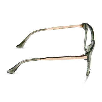 diff eyewear featuring the bella square blue light glasses with a cool matcha frame side view