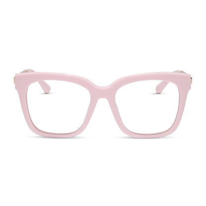 diff eyewear featuring the bella square prescription glasses with a powder pink with gold frame front view