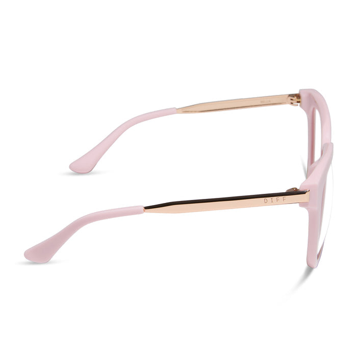 diff eyewear featuring the bella square prescription glasses with a powder pink with gold frame side view