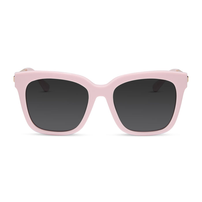 diff eyewear featuring the bella square prescription sunglasses with a powder pink with gold frame front view