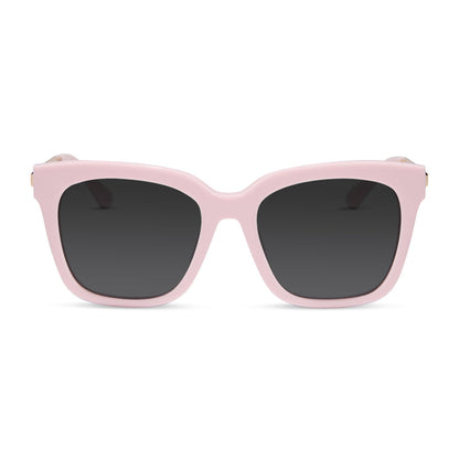 diff eyewear featuring the bella square prescription sunglasses with a powder pink with gold frame front view