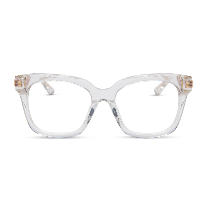 diff eyewear featuring the bella xs square prescription glasses with a clear crystal with gold frame front view