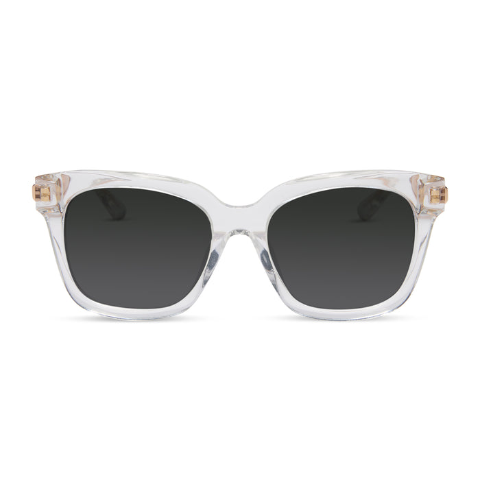 diff eyewear featuring the bella xs square prescription sunglasses with a clear crystal with gold frame front view