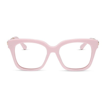 diff eyewear featuring the bella xs square prescription glasses with a powder pink with gold frame front view