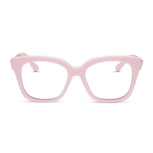 diff eyewear featuring the bella xs square prescription glasses with a powder pink with gold frame front view