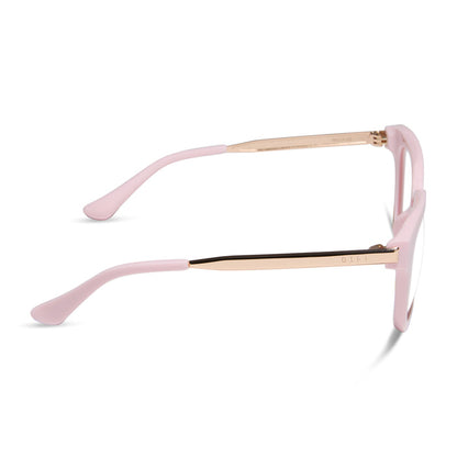 diff eyewear featuring the bella xs square prescription glasses with a powder pink with gold frame side view