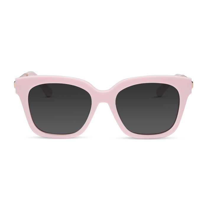 diff eyewear featuring the bella xs square prescription sunglasses with a powder pink with gold frame front view