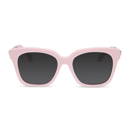 diff eyewear featuring the bella xs square prescription sunglasses with a powder pink with gold frame front view