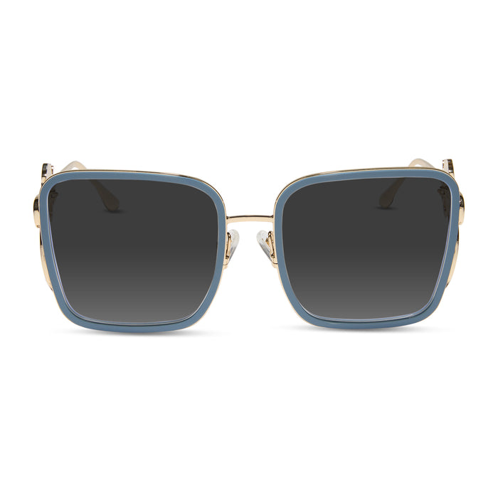 disney princess x diff eyewear featuring the belle 2.0 prescription sunglasses with a gold and blue frame front view
