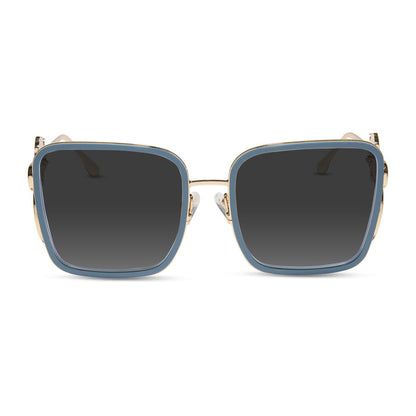 disney princess x diff eyewear featuring the belle 2.0 prescription sunglasses with a gold and blue frame front view