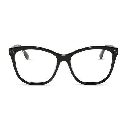yellowstone x diff eyewear featuring the beth iii cat eye prescription glasses in black front view
