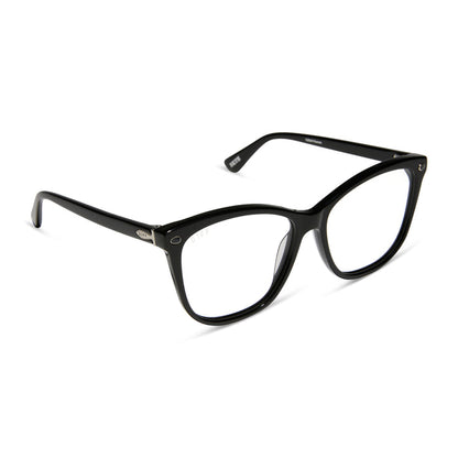 yellowstone x diff eyewear featuring the beth iii cat eye prescription glasses in black angled view