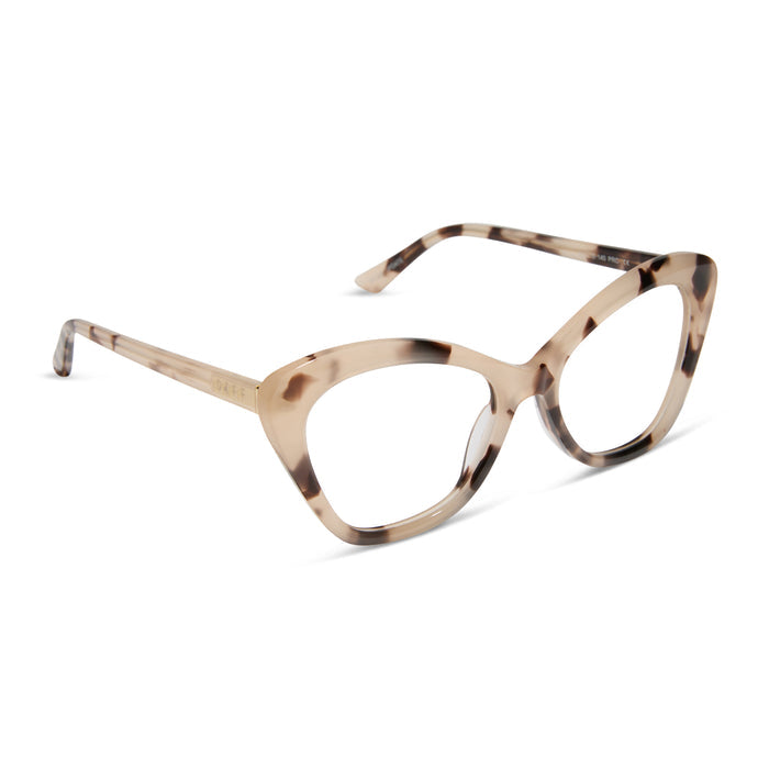 diff eyewear featuring the betty cat eye prescription glasses with a cream tortoise frame angled view