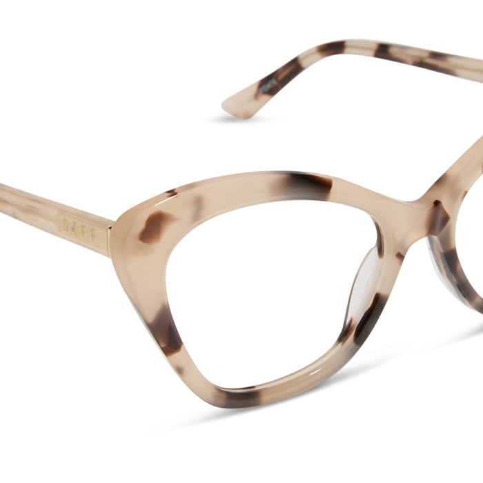 diff eyewear featuring the betty cat eye prescription glasses with a cream tortoise frame detailed view