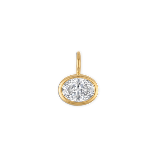 Bezel Oval Pendant - 14k vermeil bezel set lab gemstone E/W oval pendant, 8mm