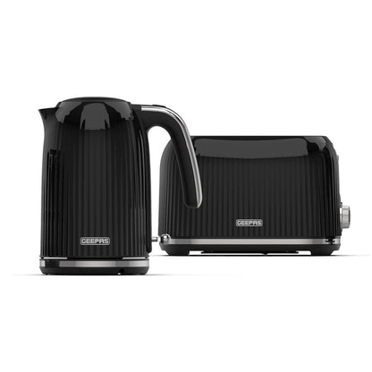 Black Fluted 2-Slice Bread Toaster & 1.7L Electric Kettle Set