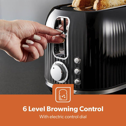 Black Fluted 2-Slice Bread Toaster & 1.7L Electric Kettle Set