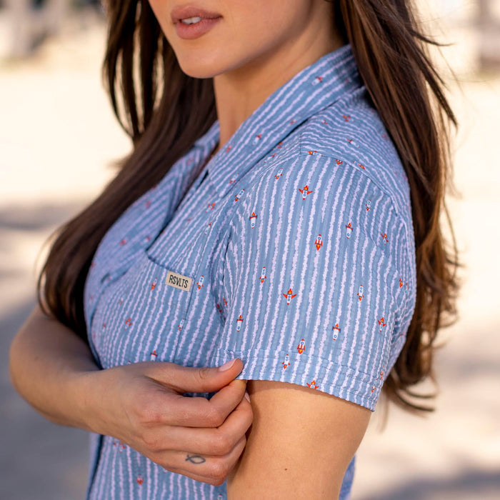RSVLTS RSVLTS Women's Short Sleeve Shirt Blast Off! – Women's Stretch Seersucker Short Sleeve Shirt Blast Off! – Women's Stretch Seersucker Short Sleeve Shirt