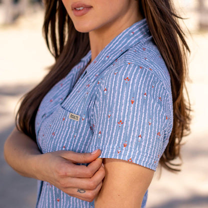 RSVLTS RSVLTS Women's Short Sleeve Shirt Blast Off! – Women's Stretch Seersucker Short Sleeve Shirt Blast Off! – Women's Stretch Seersucker Short Sleeve Shirt
