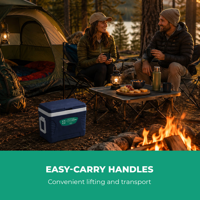 Blue 25L Insulated Cooler Box Ice Chest With Side Handles