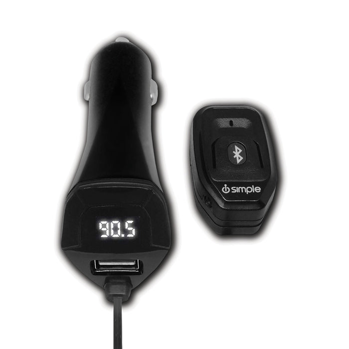 Black Bluetooth FM transmitter car charger with digital display and USB port