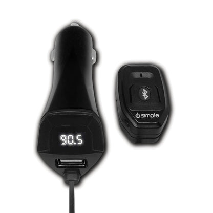 Black Bluetooth FM transmitter car charger with digital display and USB port