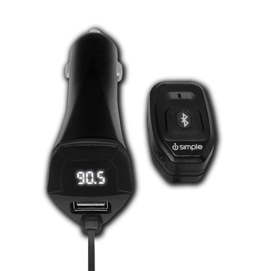 Black Bluetooth FM transmitter car charger with digital display and USB port