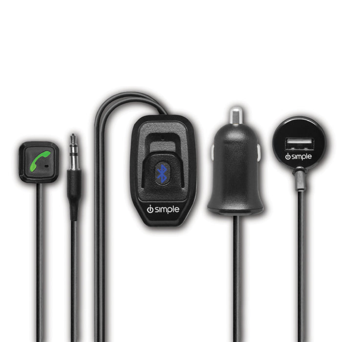 Bluetooth car adapter kit with auxiliary cable and USB power plug